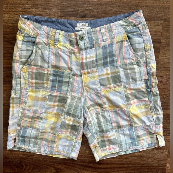 L.L. BEAN Vintage Patchwork Plaid Madras Bermuda Shorts Retro Coastal Preppy 10 - Picture 7 of 13